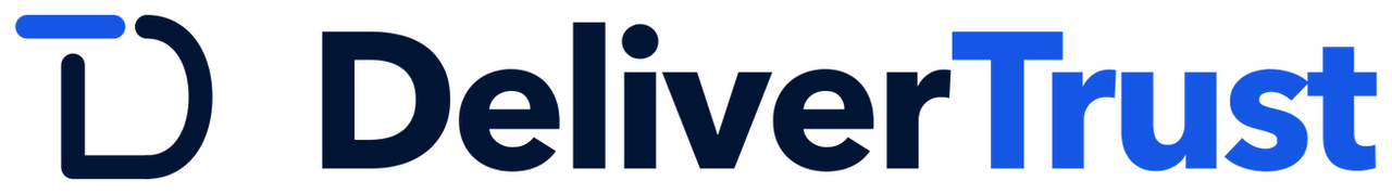DeliverTrust Horizontal logo, Navy + blue, solid white