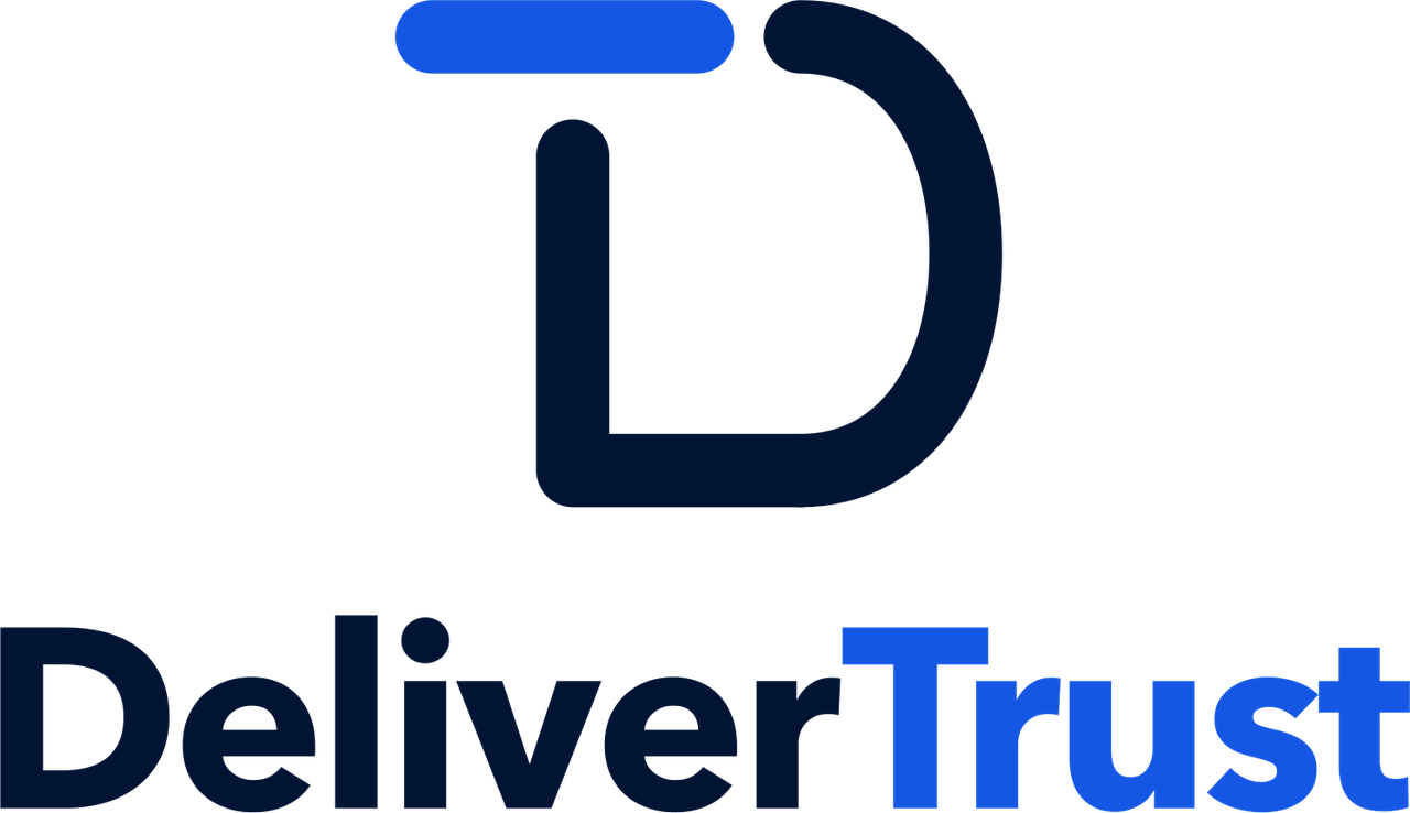 DeliverTrust Vertical logo, Navy + blue, transparent